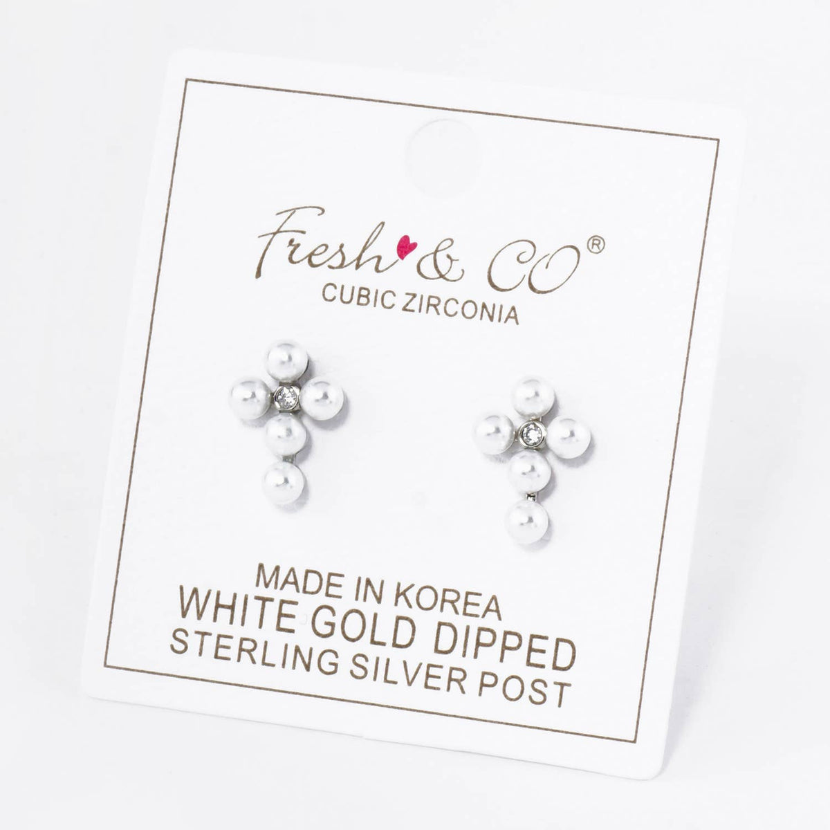 18K GOLD DIPPED 4MM PEARL BEADED CROSS STUD EARRINGS
