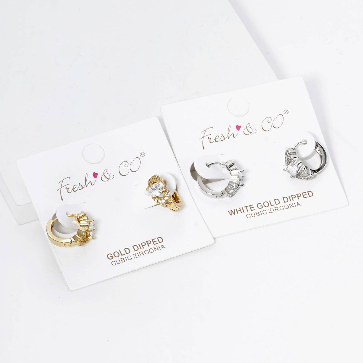 4-PRONG OVAL CUBIC ZIRCONIA BUTTERFLY 13MM HUGGIE HOOP EARRI