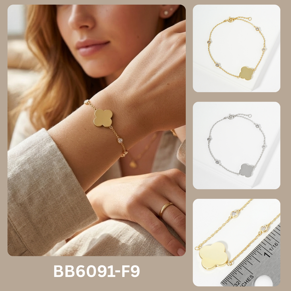 Dainty Clover Station Bracelet with CZ Accents