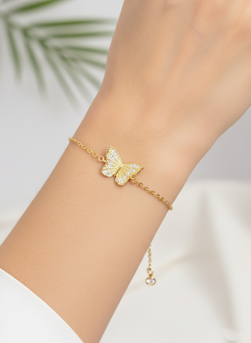 Minimalist Pavé Butterfly Charm Bracelet