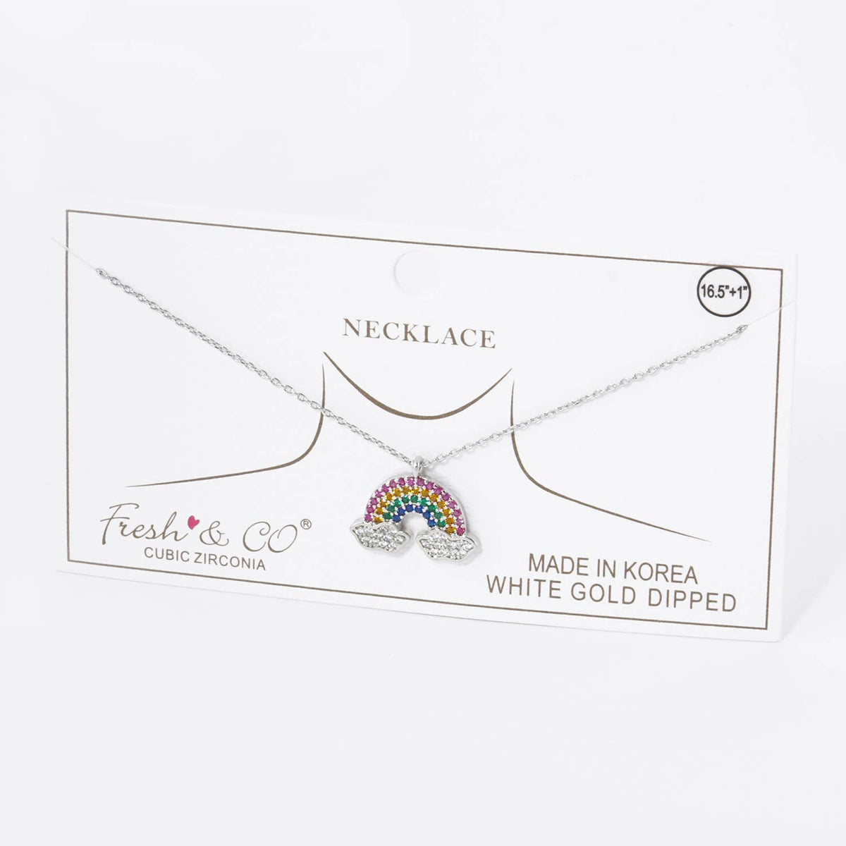 Colorful Pave Set Cubic Zirconia Rainbow Pendant Necklace.