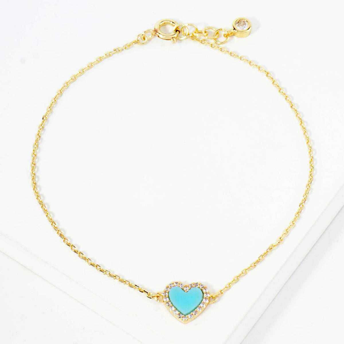Pave-Set Cubic-Zirconia 9mm Heart Charm Chain Bracelet