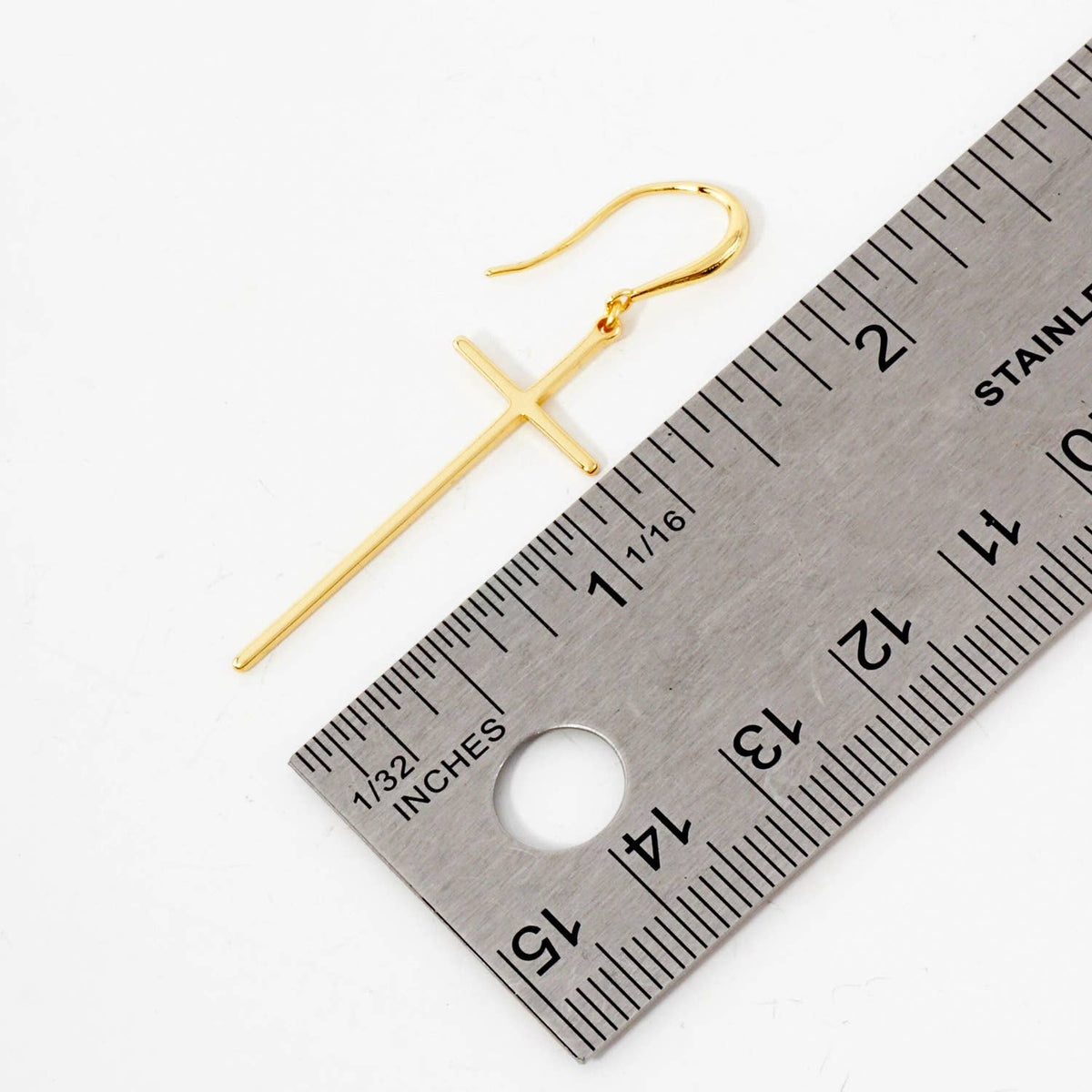 Polished Cross Drop 18K-Gold-Dipped Brass Earrings