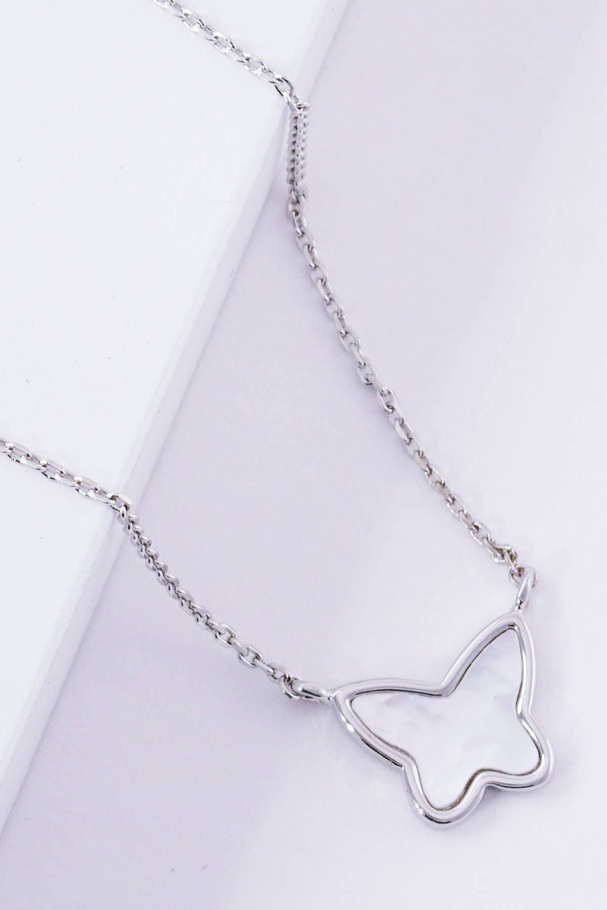 White Shelled Butterfly Pendant Necklace