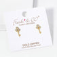 18K Gold Dipped Three CZ Stones Key Stud Earrings