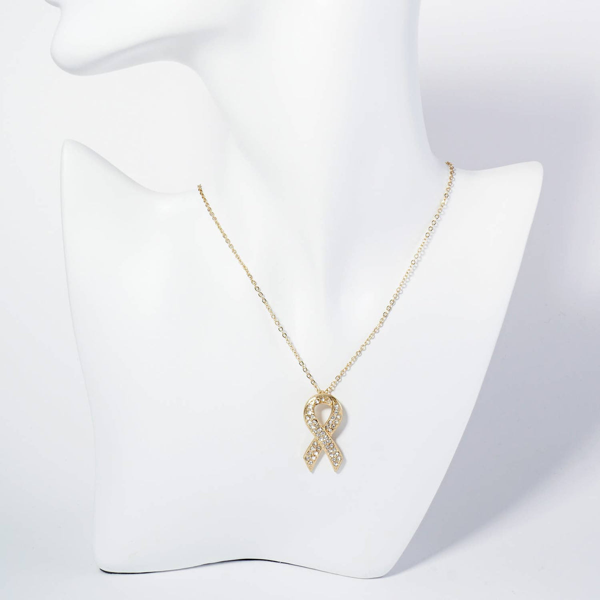 Rhinestone Awareness Ribbon Pendant Necklace
