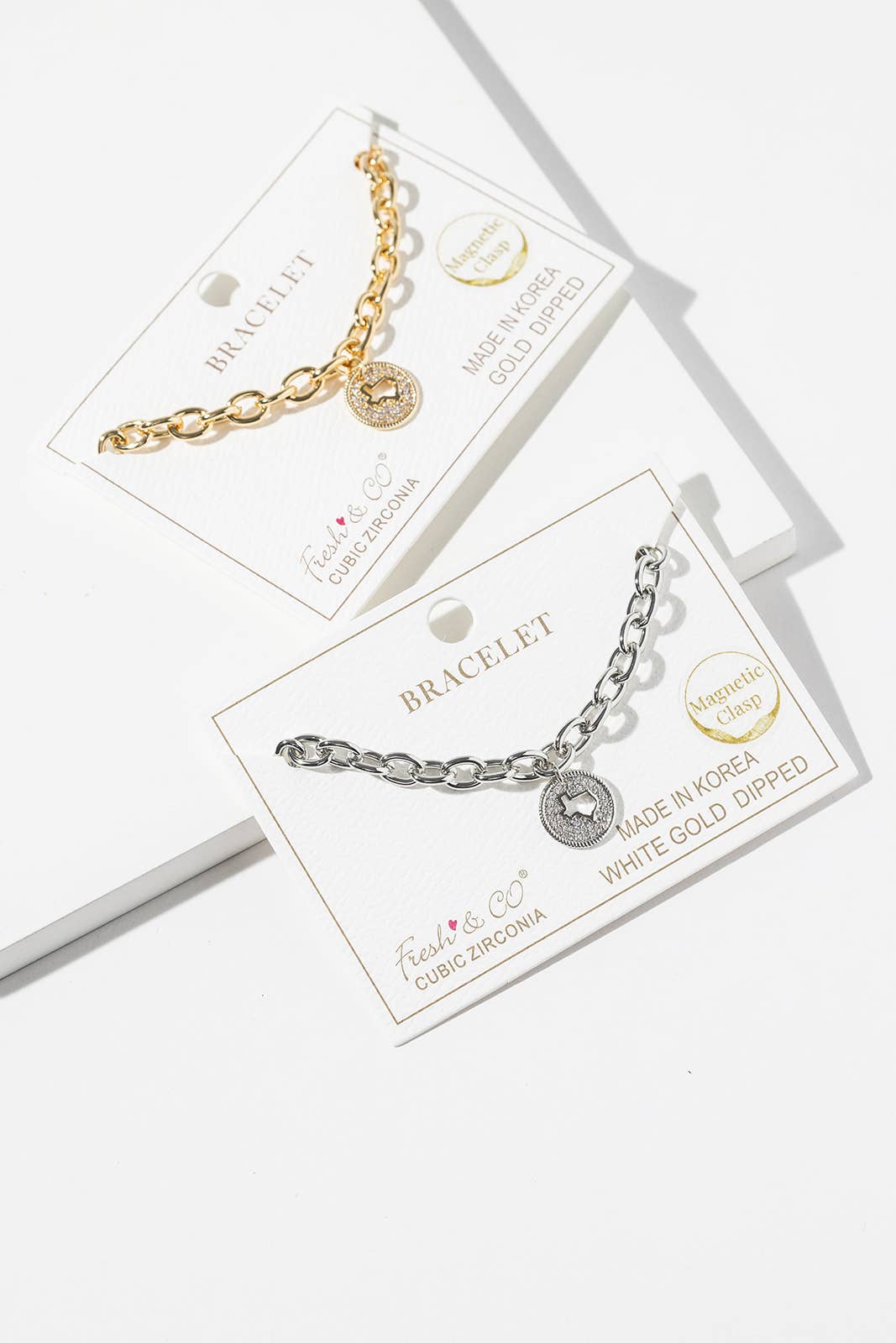 Texas State Charm Pave Cubic Zirconia Link Chain Bracelet