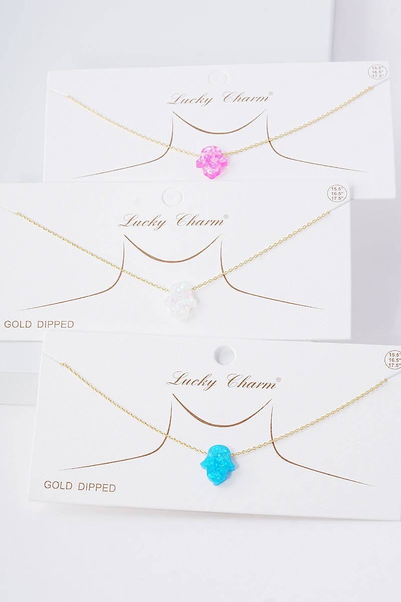Gold Plated Opal Hasma Hand Necklace