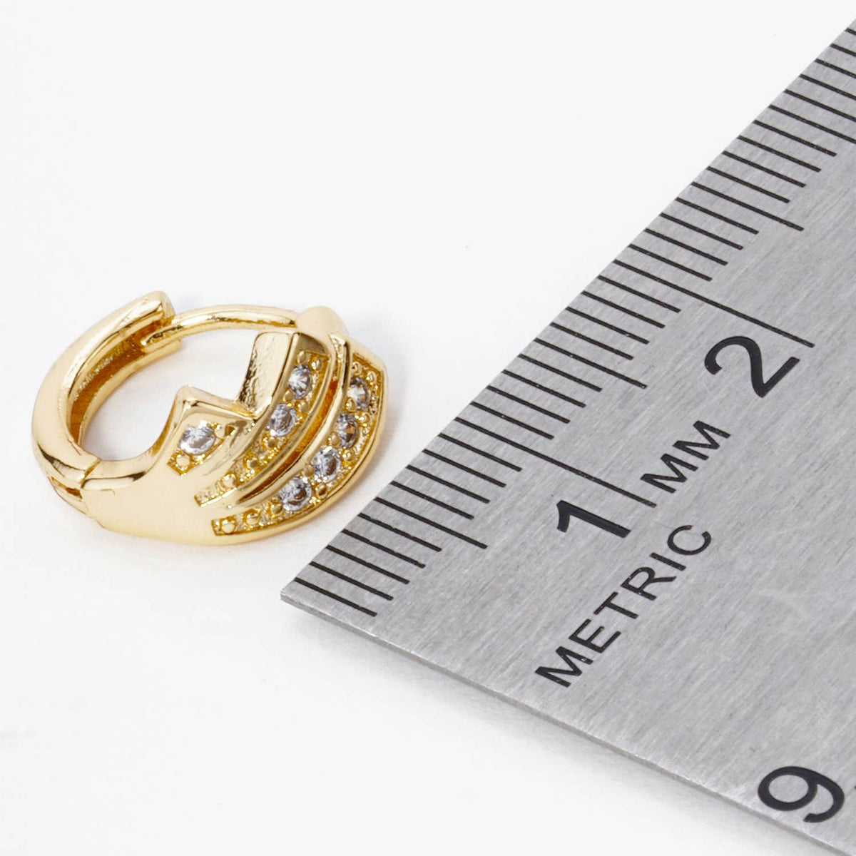 3 LINE CUBIC ZIRCONIA 12MM HUGGIE HOOP EARRINGS