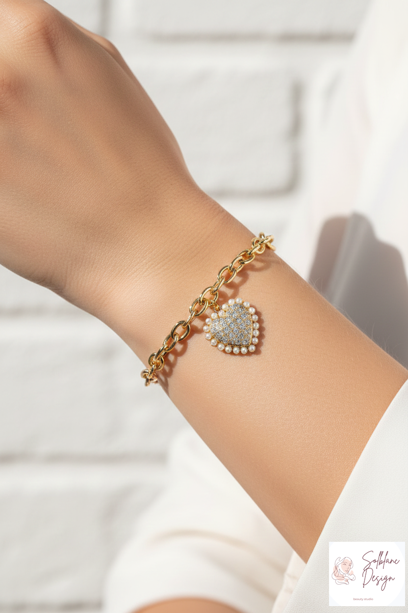 Pearl Heart Charm Bracelet with Magnetic Clasp