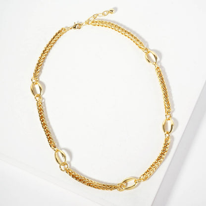 Five Oval-Chain Accents Wheat-Chain Necklace