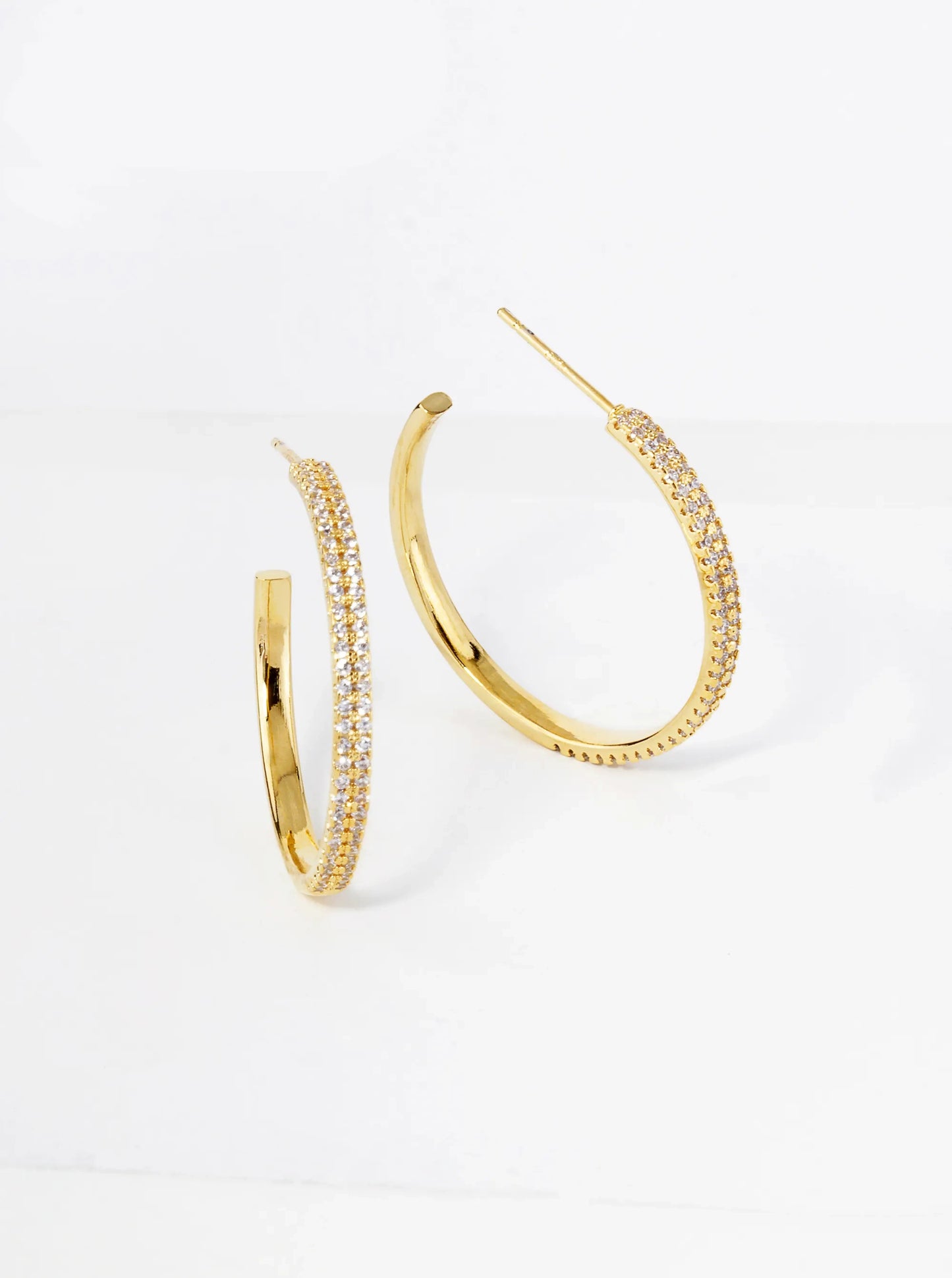 25mm 18K Gold Dipped Double Row Micro Pave Cubic Zirconia Open Hoop Earrings