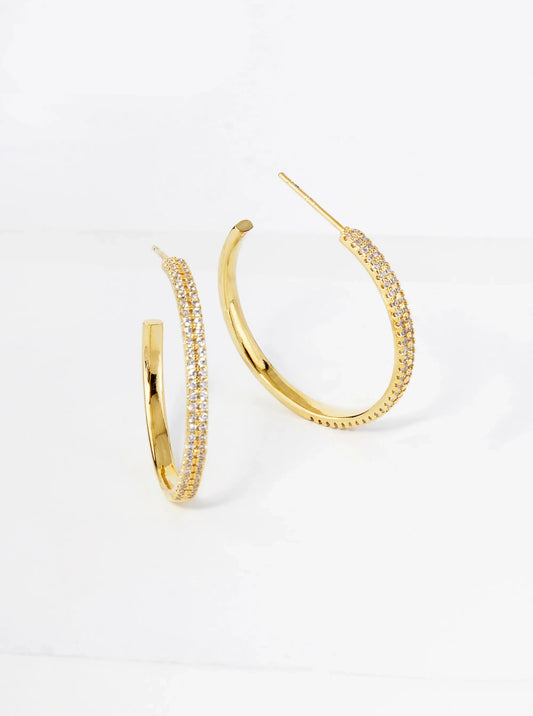 25mm 18K Gold Dipped Double Row Micro Pave Cubic Zirconia Open Hoop Earrings
