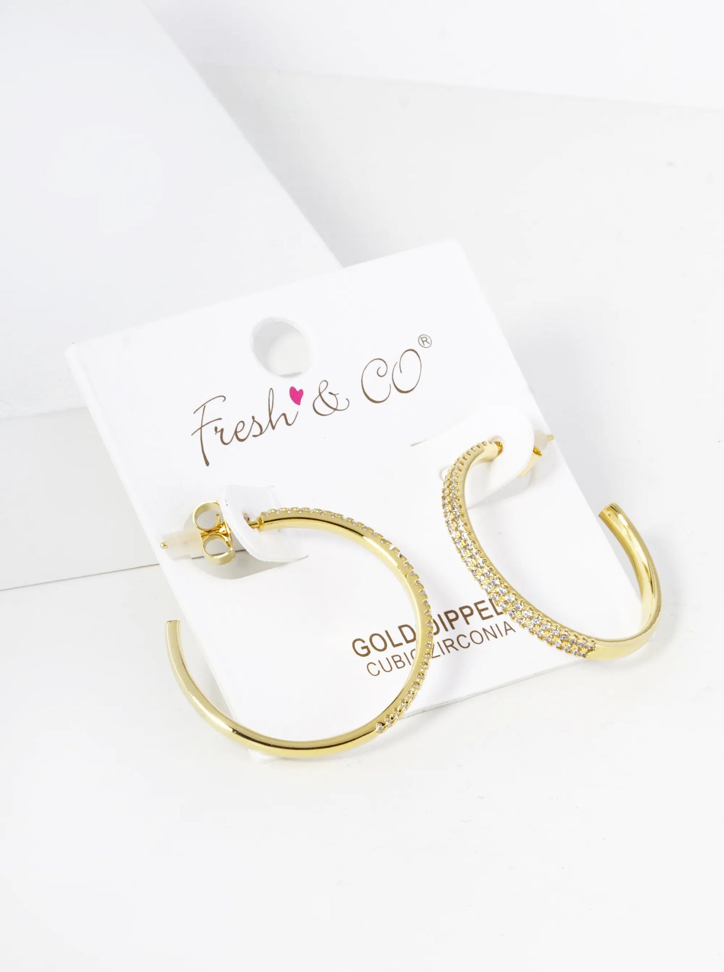 25mm 18K Gold Dipped Double Row Micro Pave Cubic Zirconia Open Hoop Earrings