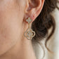 Crystal Clover Drop Earrings – Pavé Quatrefoil Dangle, Gold