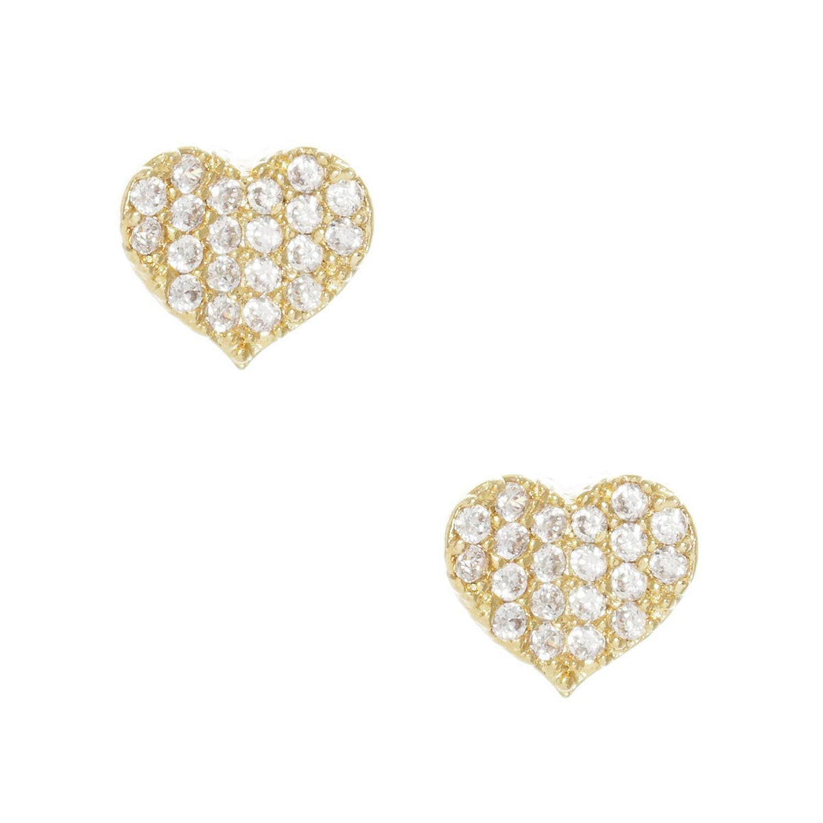 Gold Cubic Pave Heart Stud Earrings