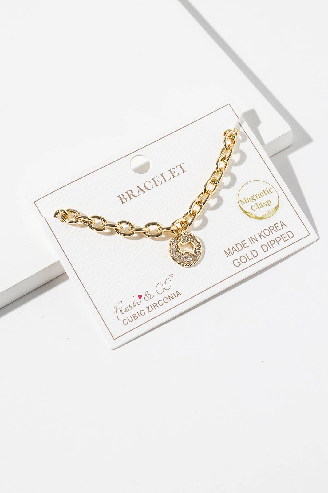 Texas State Charm Pave Cubic Zirconia Link Chain Bracelet