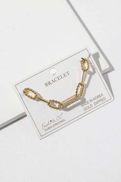 Mixed Texture Cubic Zirconia Link Bracelet