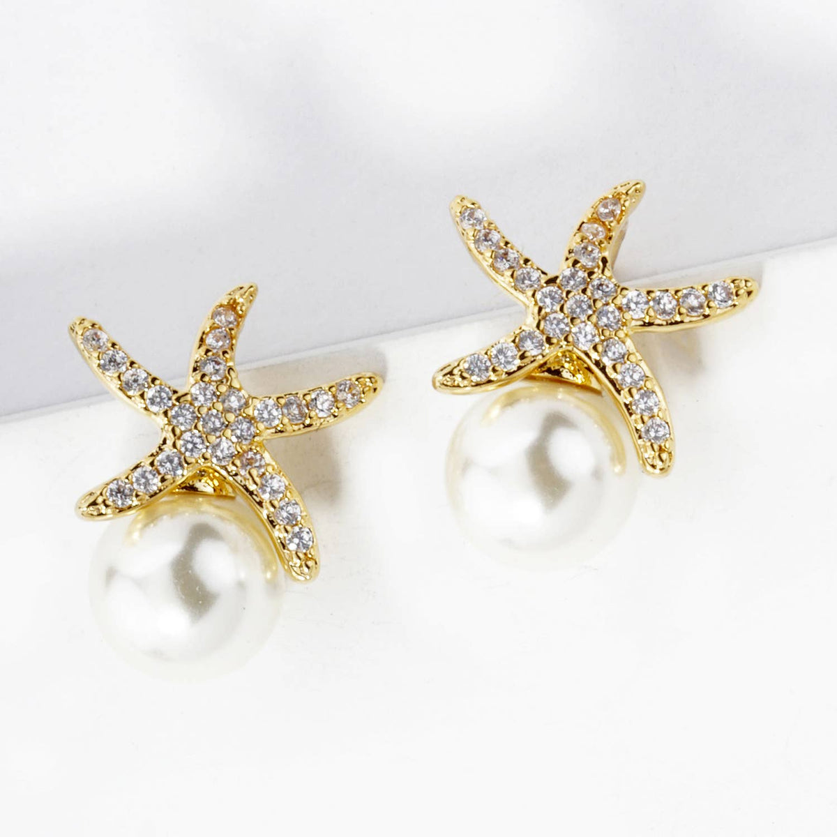 SEA STARS STARFISH 8MM PEARL STUD EARRINGS