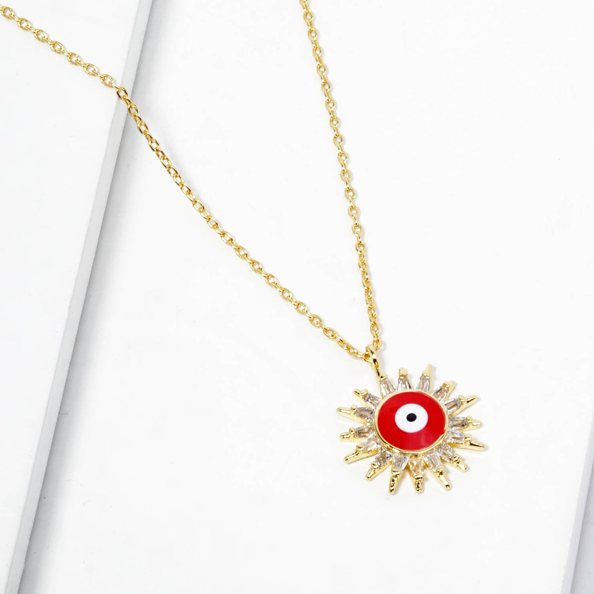 Minimalist Sunburst Evil Eye Pendant Necklace