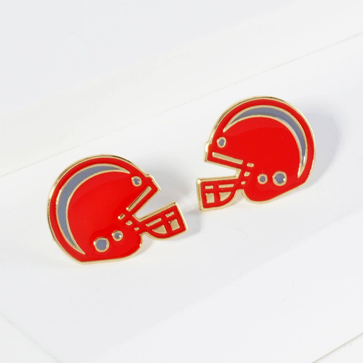 18K Gold Dipped Enamel Football Helmet Game Day Stud Earring