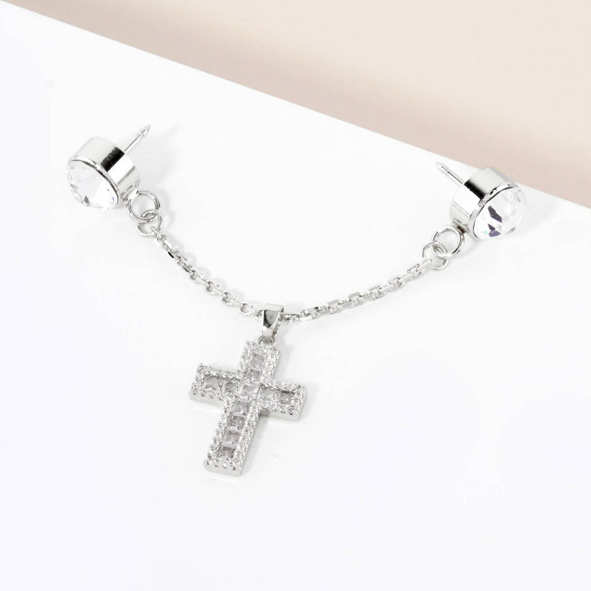 Cubic Zirconia Cross "Cap & Pin" Hat Chain Accessory