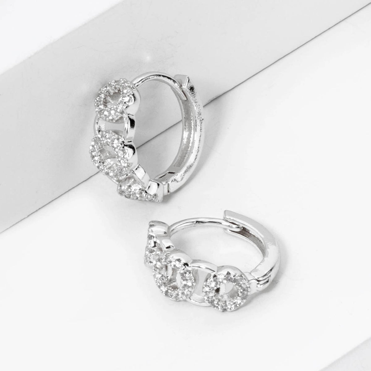 CUBIC ZIRCONIA MULTI CIRCLE 13MM HUGGIE HOOP EARRINGS