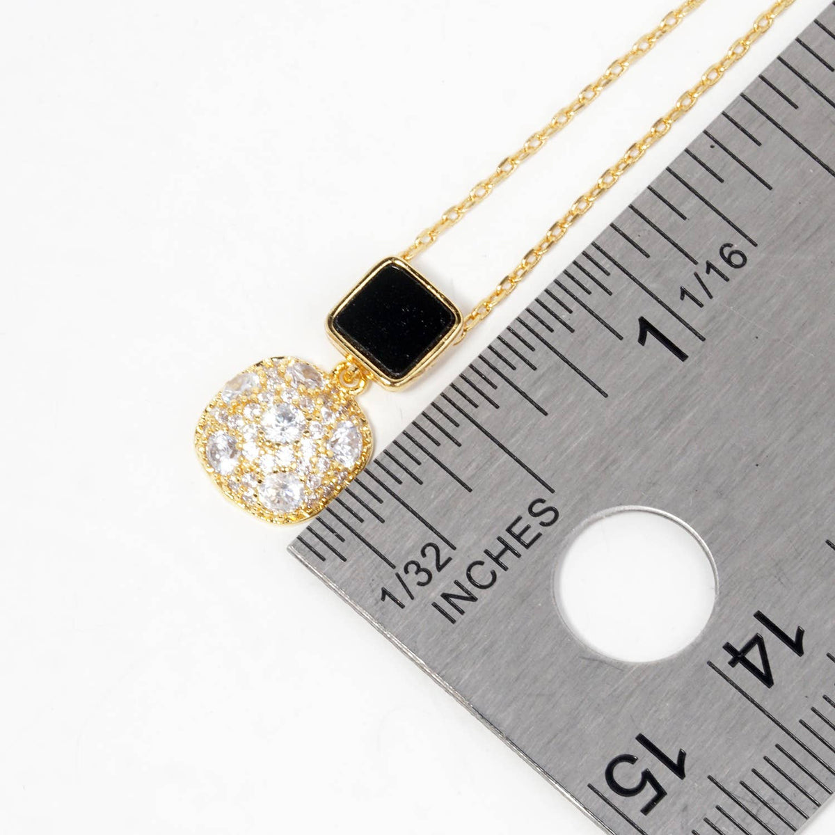 Minimalist Square Onyx and Pavé Cushion Drop Necklace