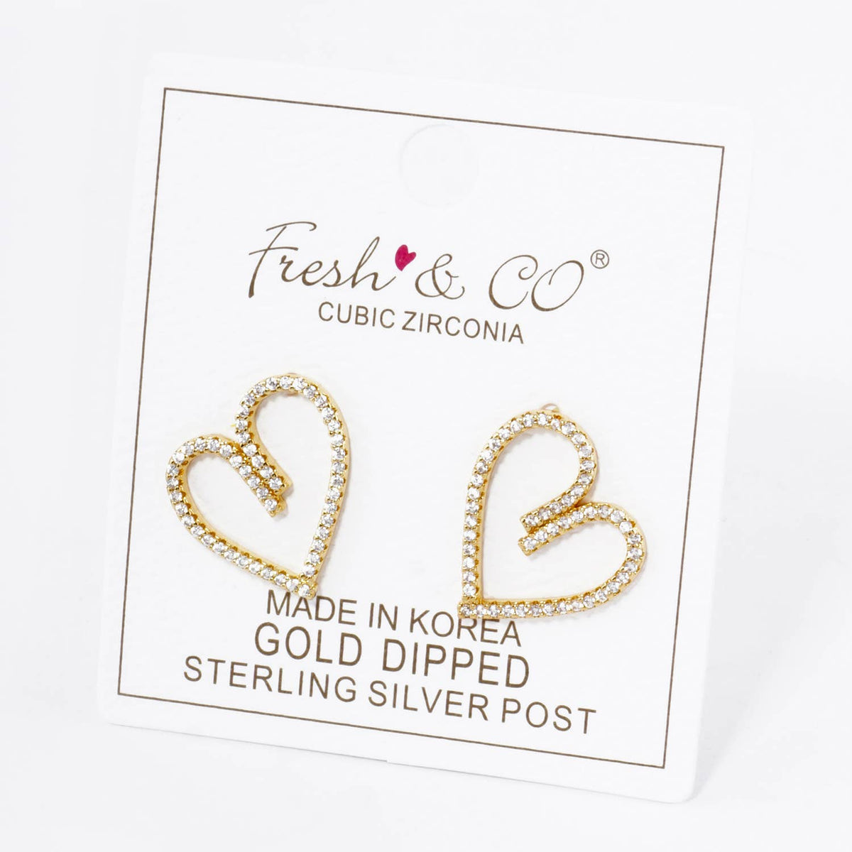 18K GOLD DIPPED PAVE CUBIC ZIRCONIA HEART STUD EARRINGS