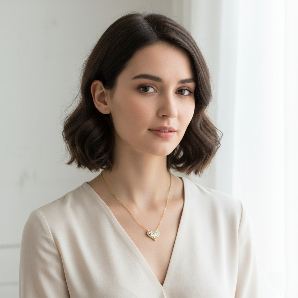 Minimalist Dainty Baguette Zirconia Heart Pendant Necklace