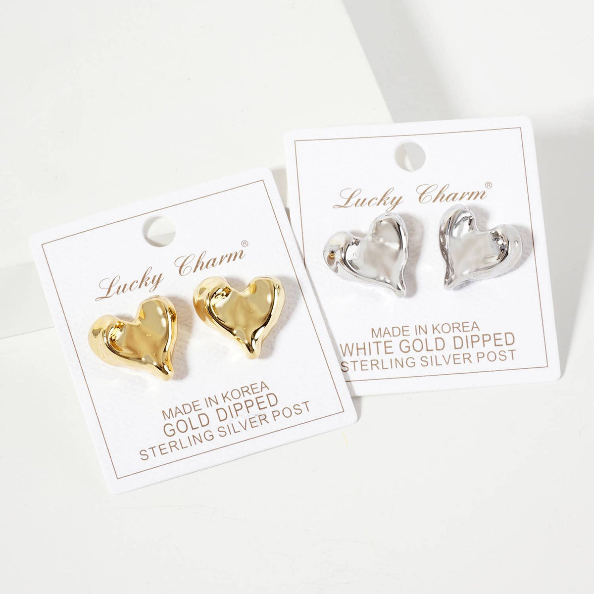 Polished Brass Hand-Pressed Button Heart Stud Earrings