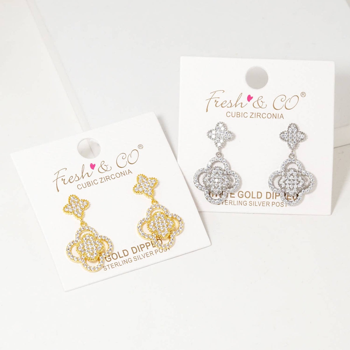 Dainty Cubic Zirconia Double Clover Drop Earrings