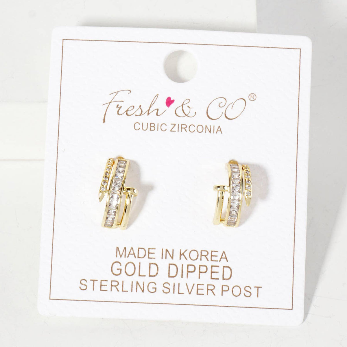 CZ Embellishment Nail Design Half Hoop Earrings