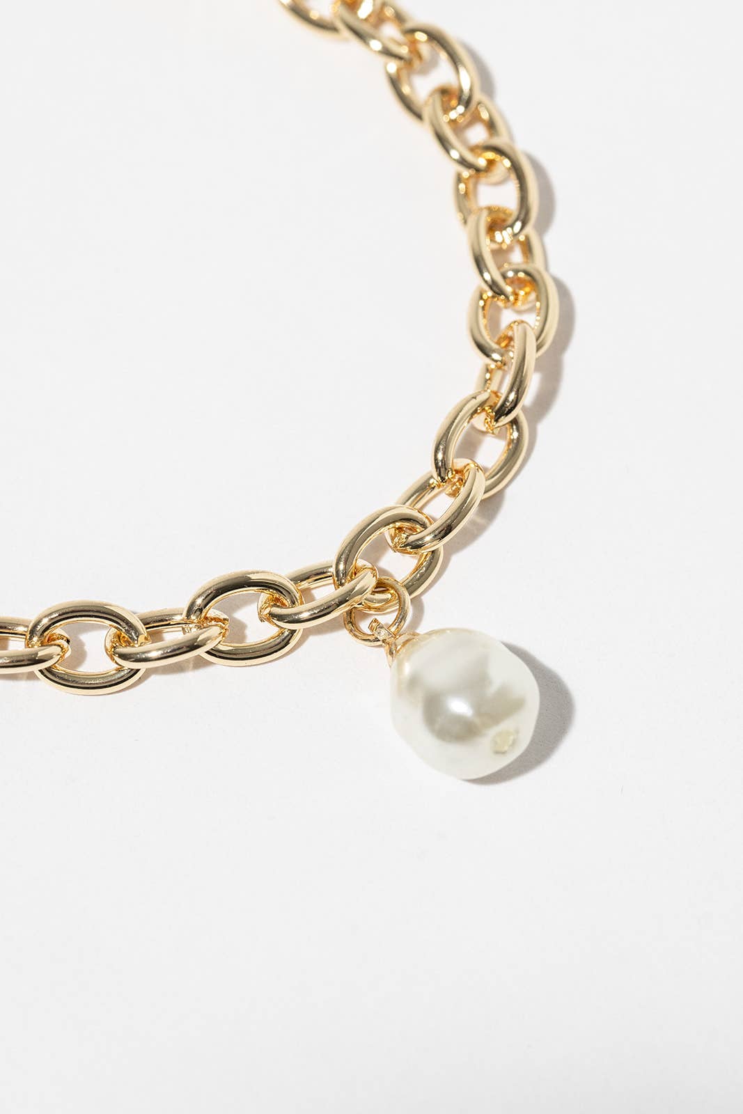 Magnetic Clasp Chunky Link Bracelet with Pearl Charm