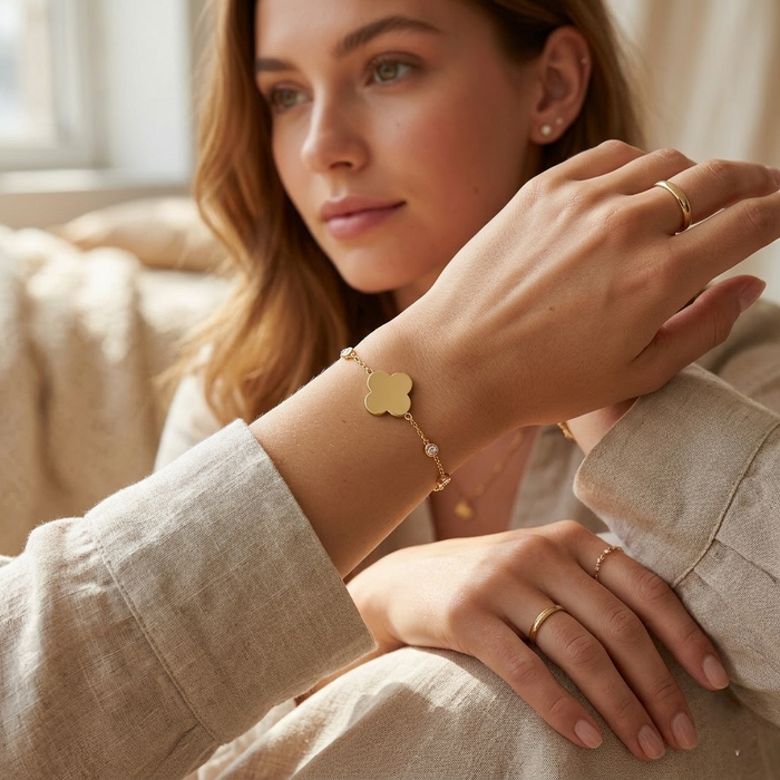 Dainty Clover Station Bracelet with CZ Accents