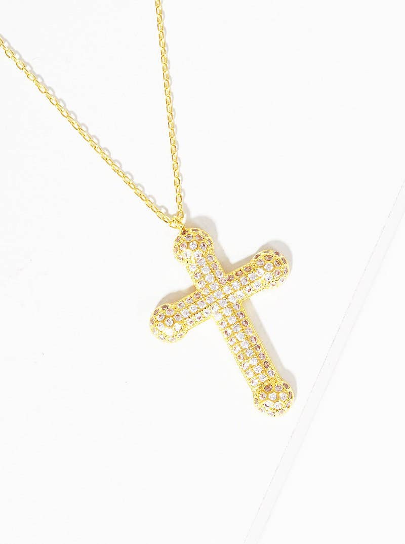 Gold Round Princess Cut Cross Necklace