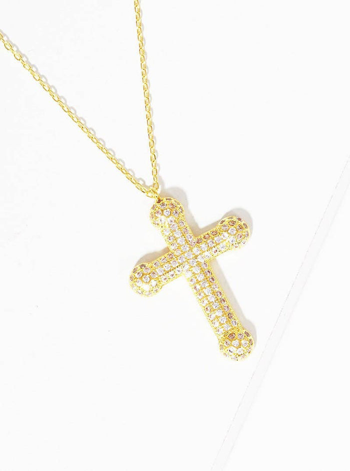 Gold Round Princess Cut Cross Necklace