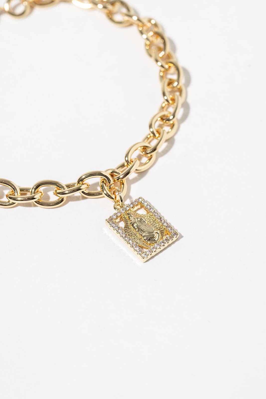 Lady of Guadalupe Rhinestone Pendant Chain Bracelet