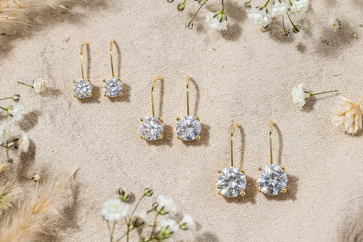 Round Cubic Zirconia Drop Earrings – Solitaire CZ on Lever