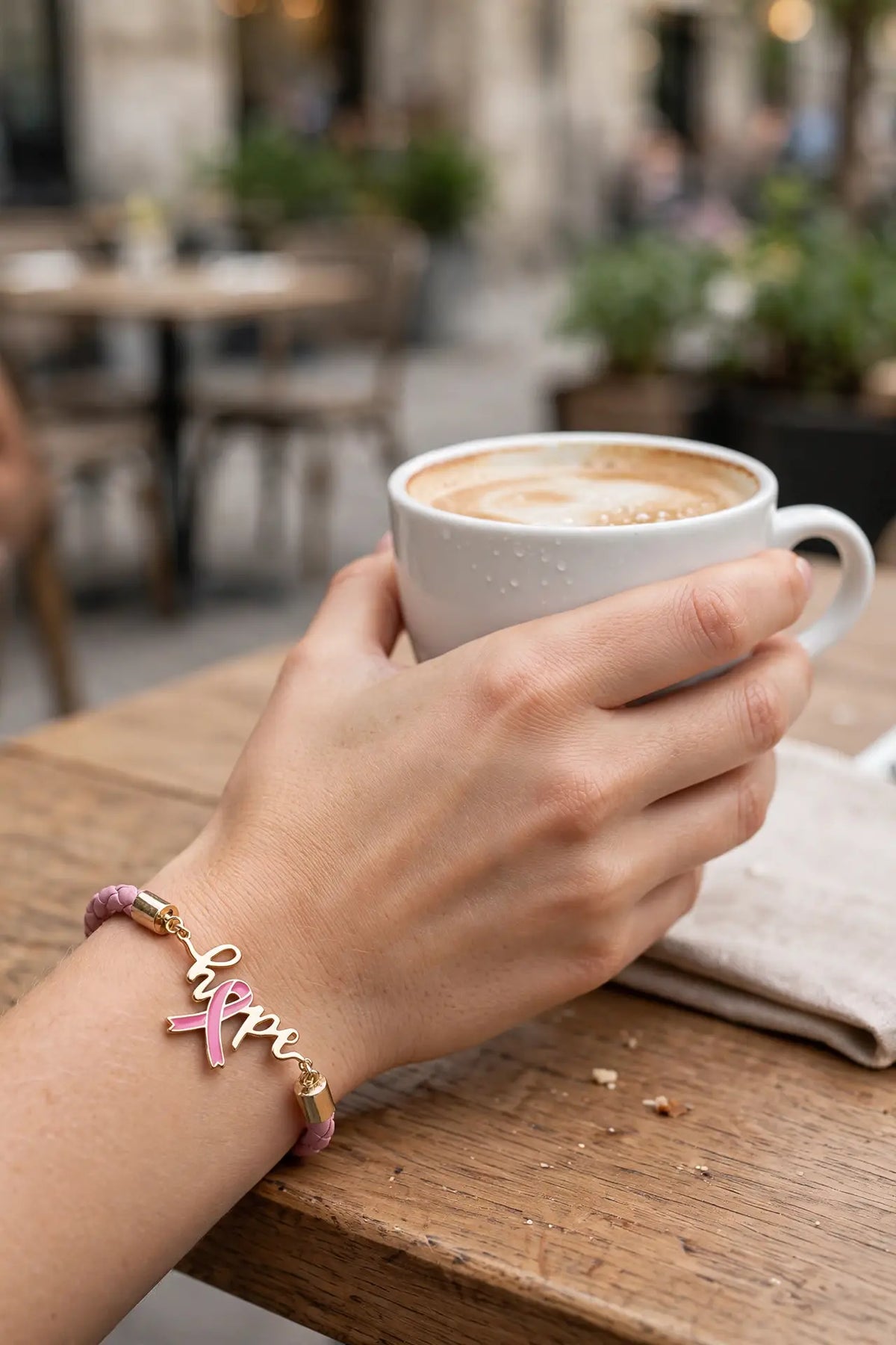 Hope Pink Ribbon Bracelet – Gold-Dipped Braided Script Charm