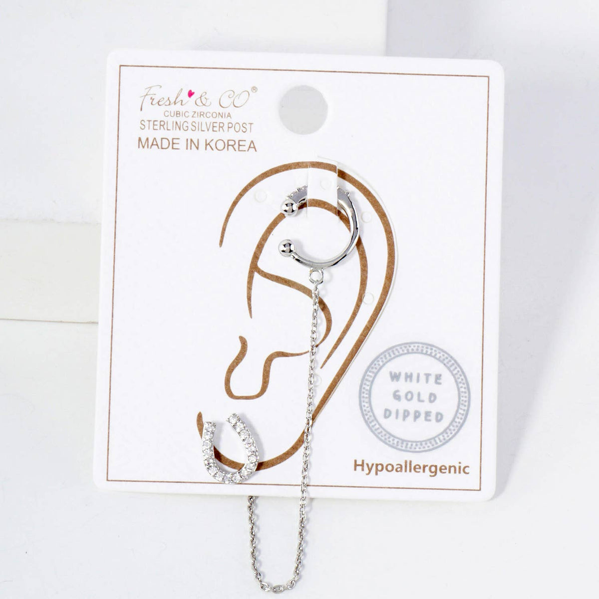Horseshoe Stud and Ear Cuff Drape Chain Earring Set