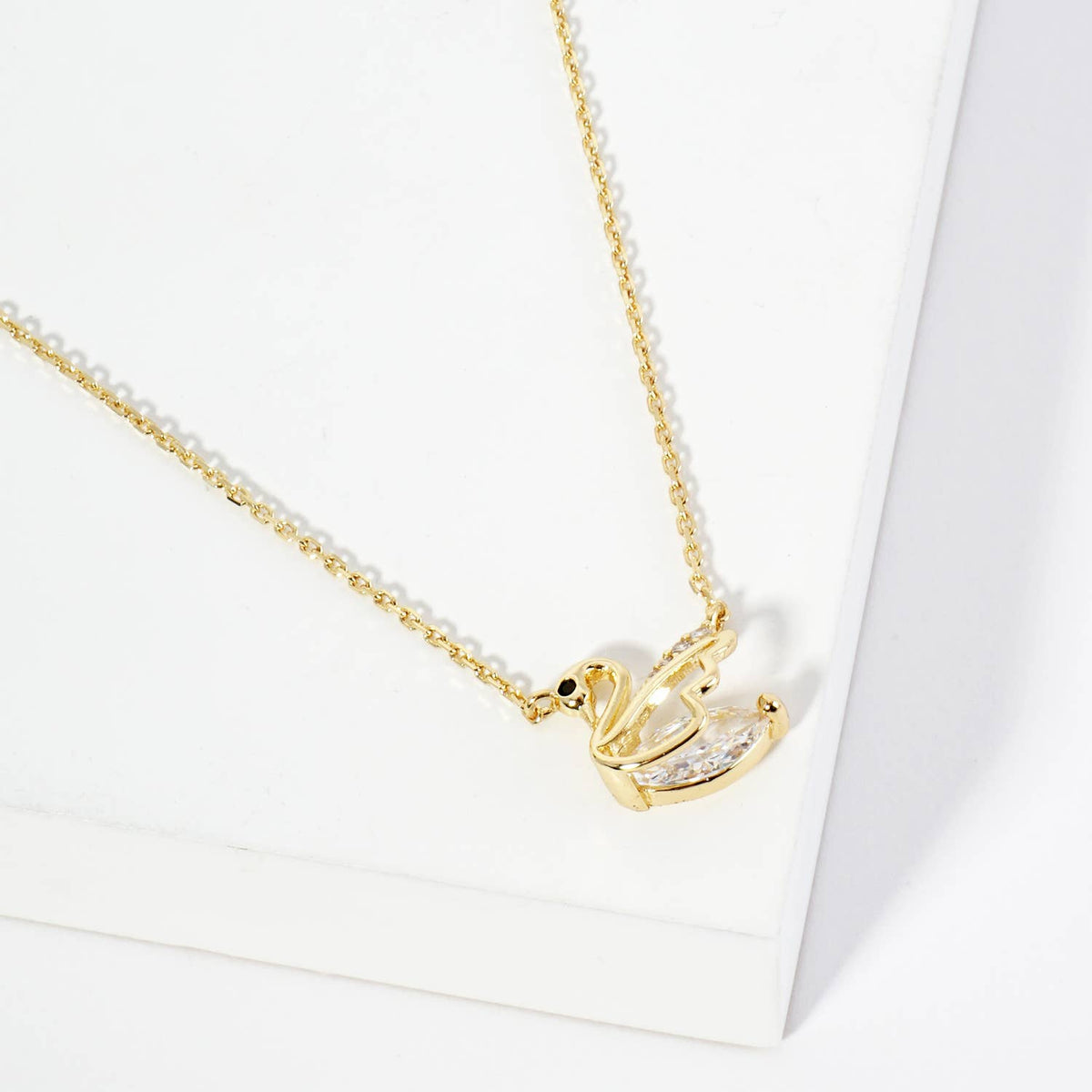 18K Gold Dipped CZ Swan Pendant Necklace