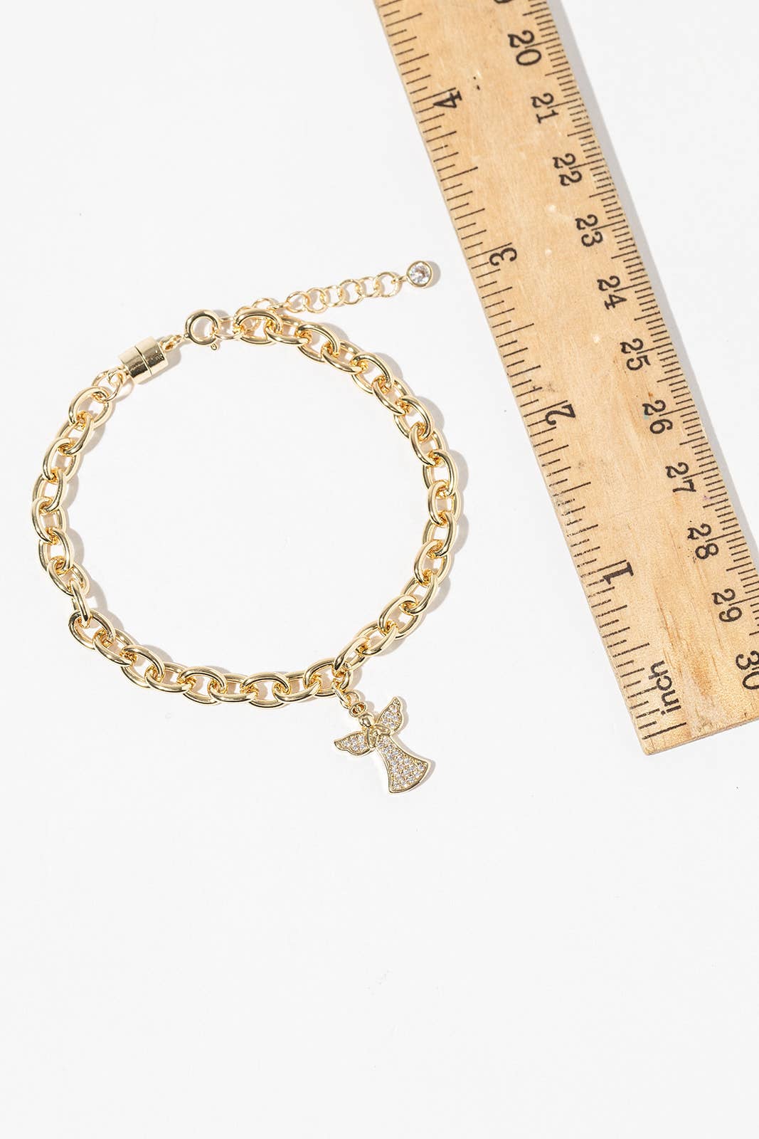 Pave Angel Charm Link Bracelet with Magnetic Clasp