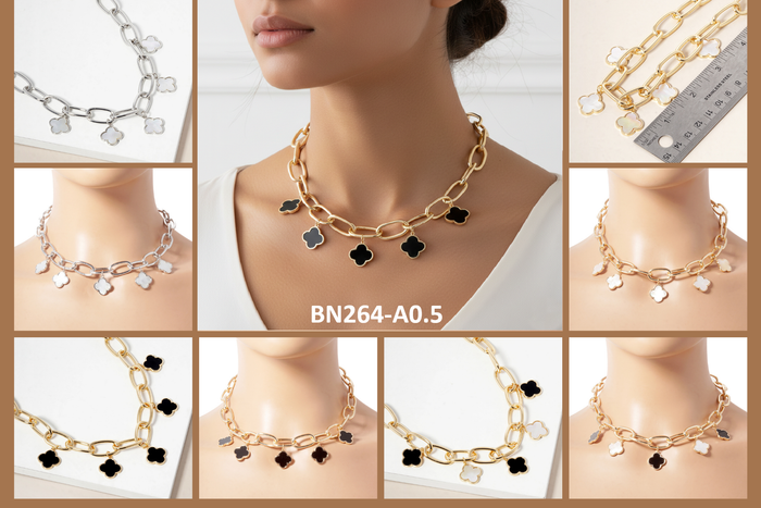 Clover Charm Chunky Link Chain Necklace