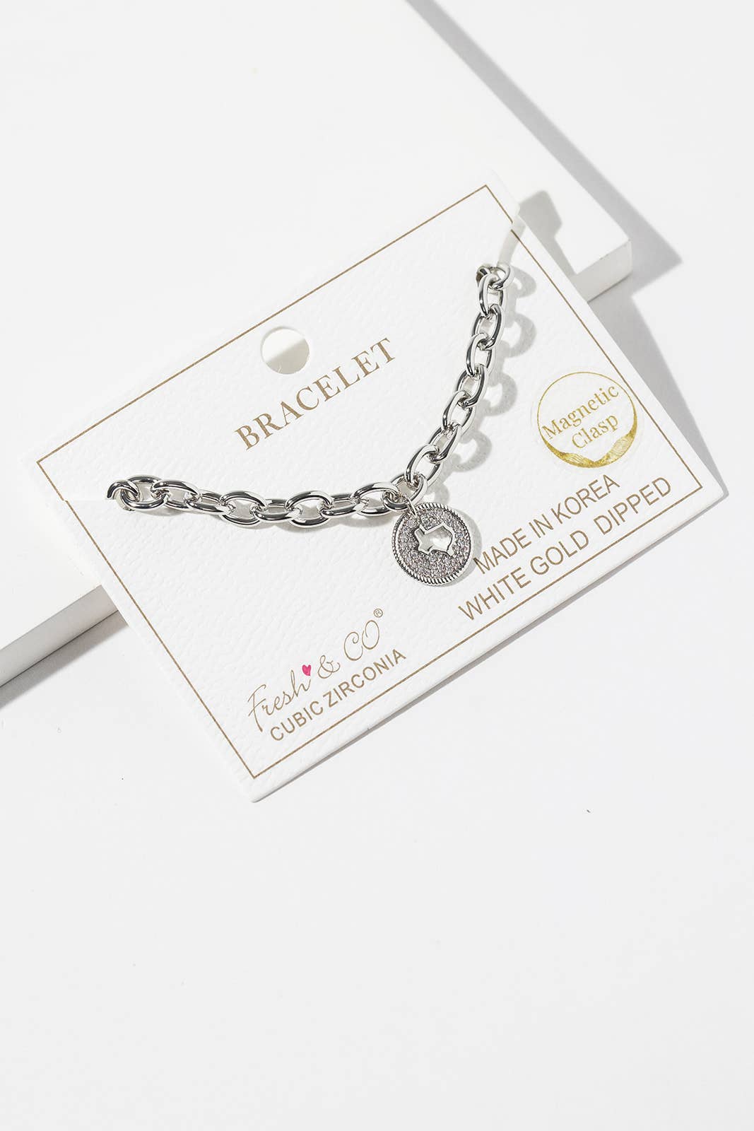 Texas State Charm Pave Cubic Zirconia Link Chain Bracelet