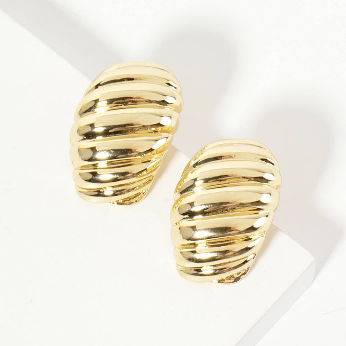 Polished Brass 25mm Ribbed Soft-Curve Oval Post Earrings