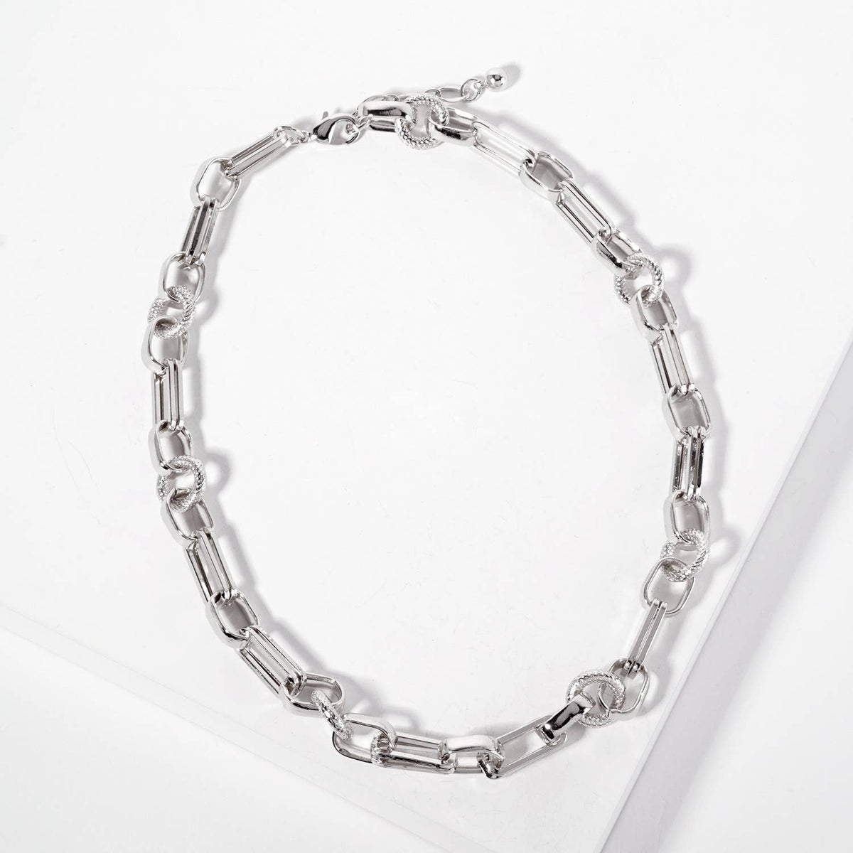 18K-Gold-Dipped 17-12mm Textured Geometric Chain Necklace