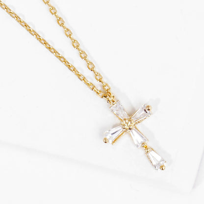 Baguette Crystal Cross Pendant Necklace