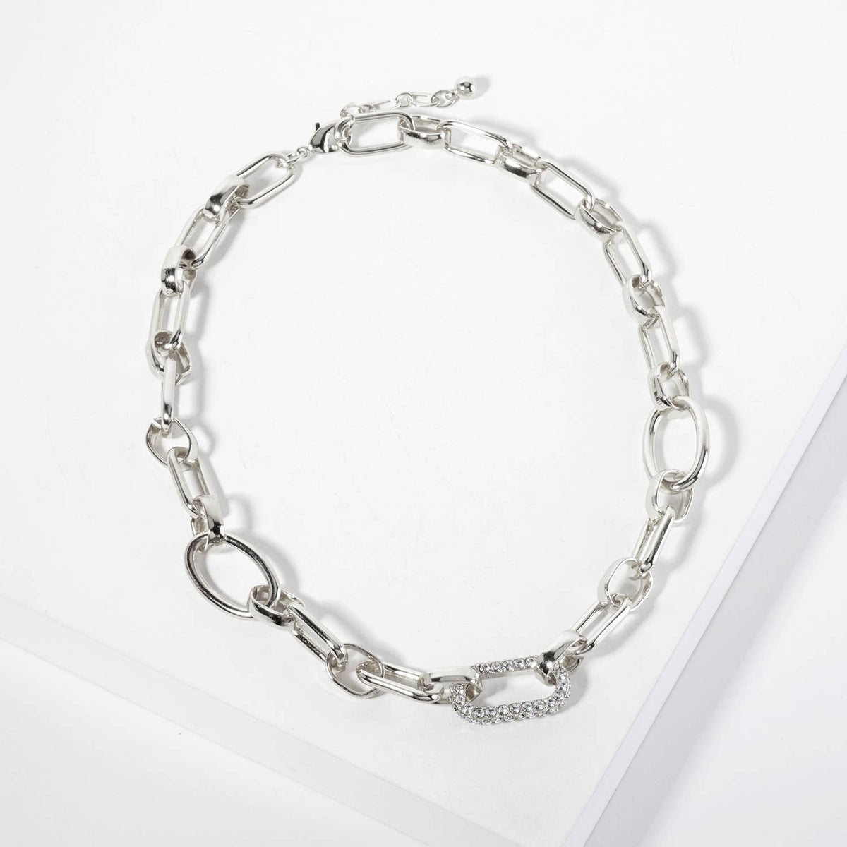 CZ Stone Encrusted Link Accents Chain Necklace