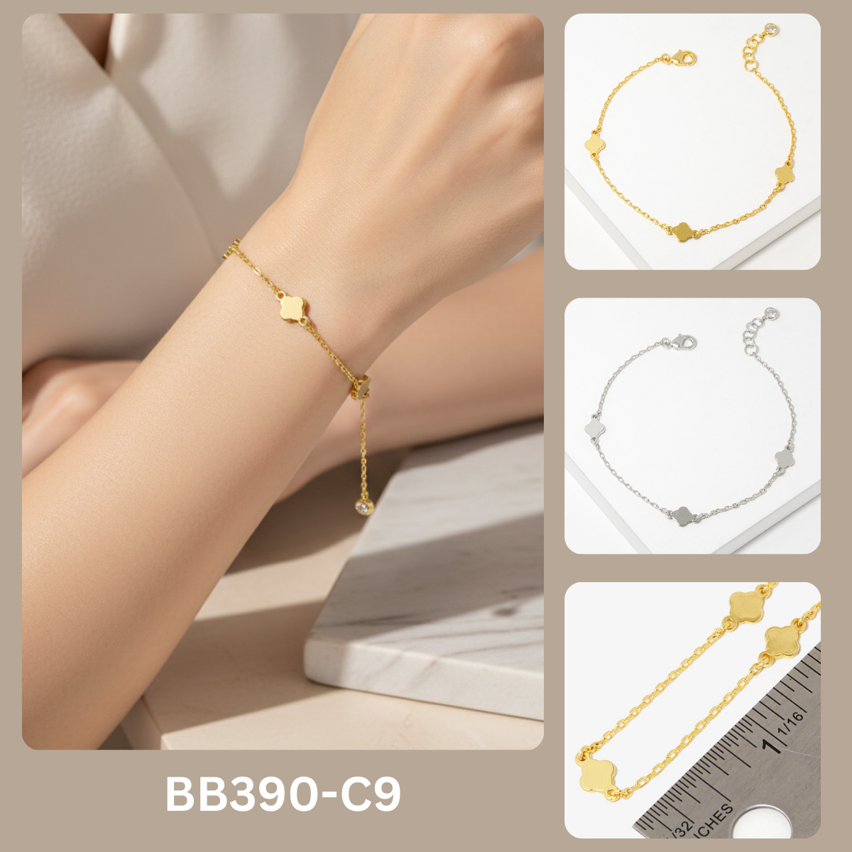 Dainty Clover Charm Adjustable Bracelet